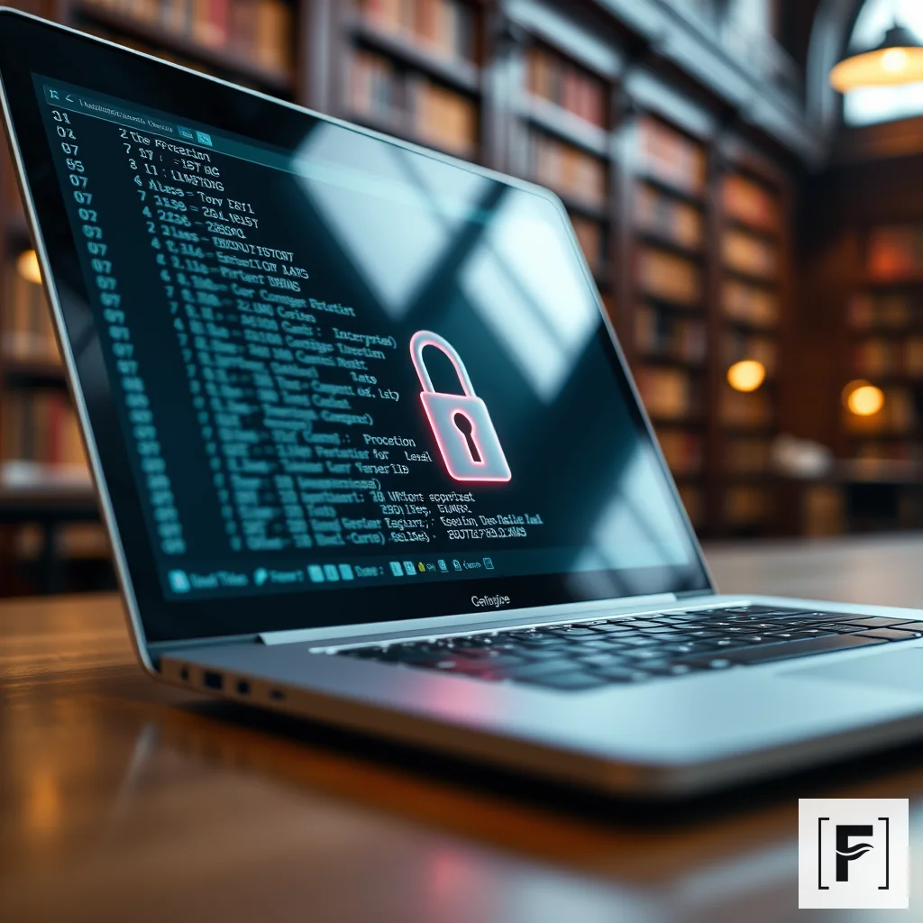 A secure laptop showing encrypted data, symbolizing privacy and local data control for researchers.