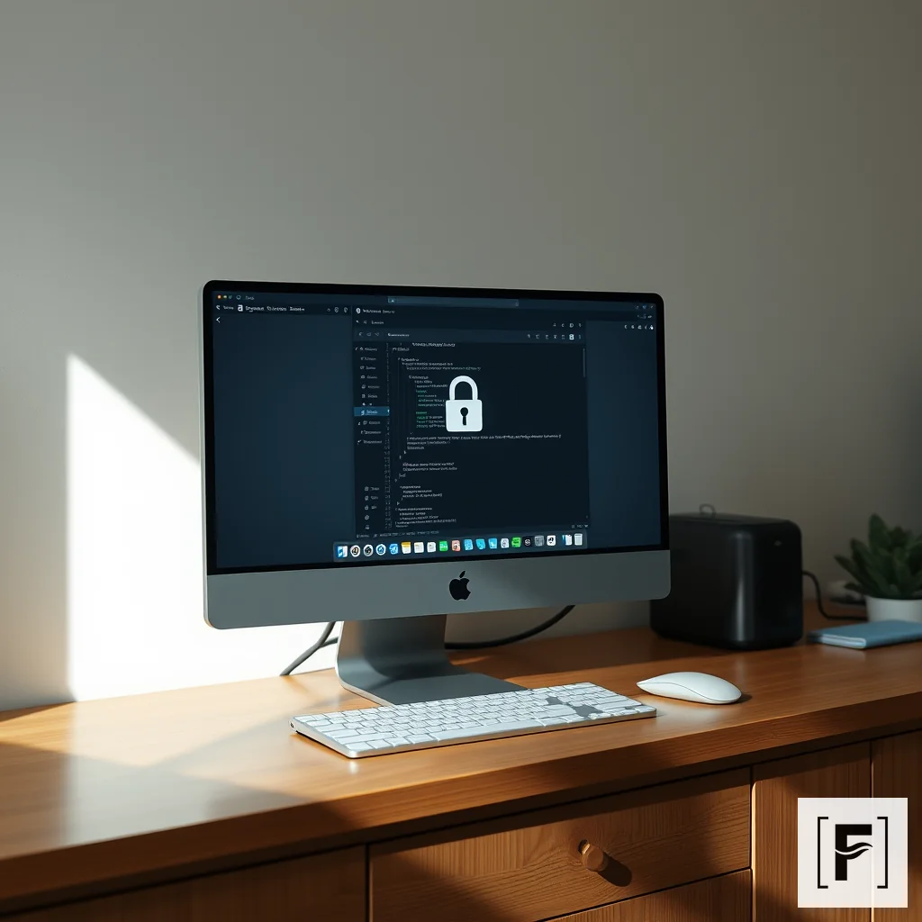Clean wooden desk with a computer displaying a secure local application interface.