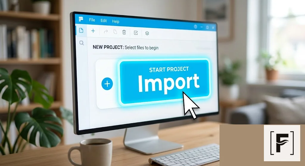 Mouse cursor clicking import button on computer screen.
