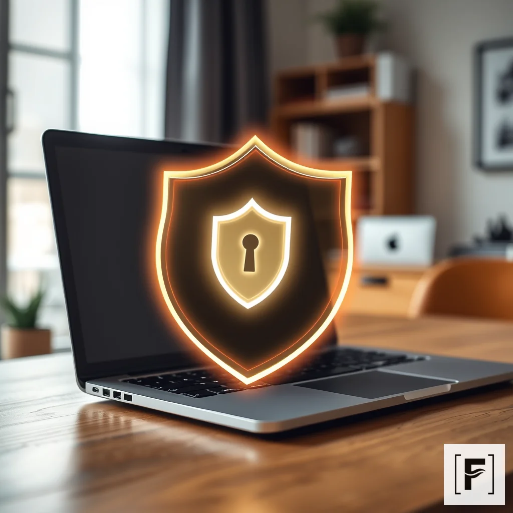 A laptop screen with a security shield icon representing private, local-first data storage.