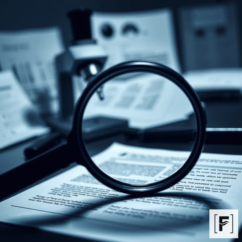 A magnifying glass examining scientific documentation for accuracy.