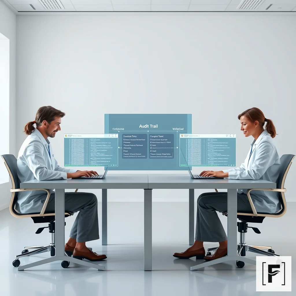 Two researchers working independently on a shared, verified audit trail for their systematic review.