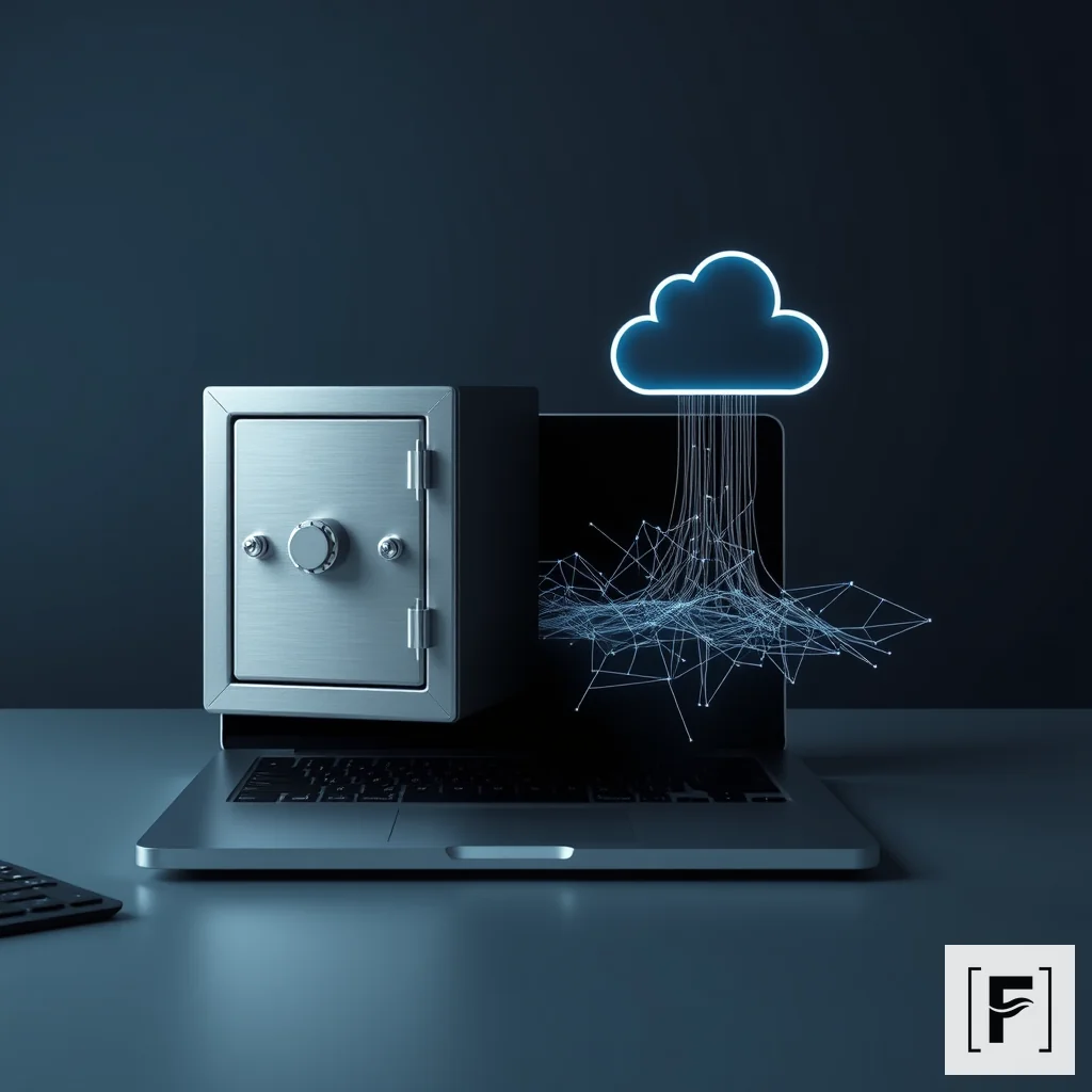 A secure, local digital vault on a laptop compared to an insecure cloud-based data storage.