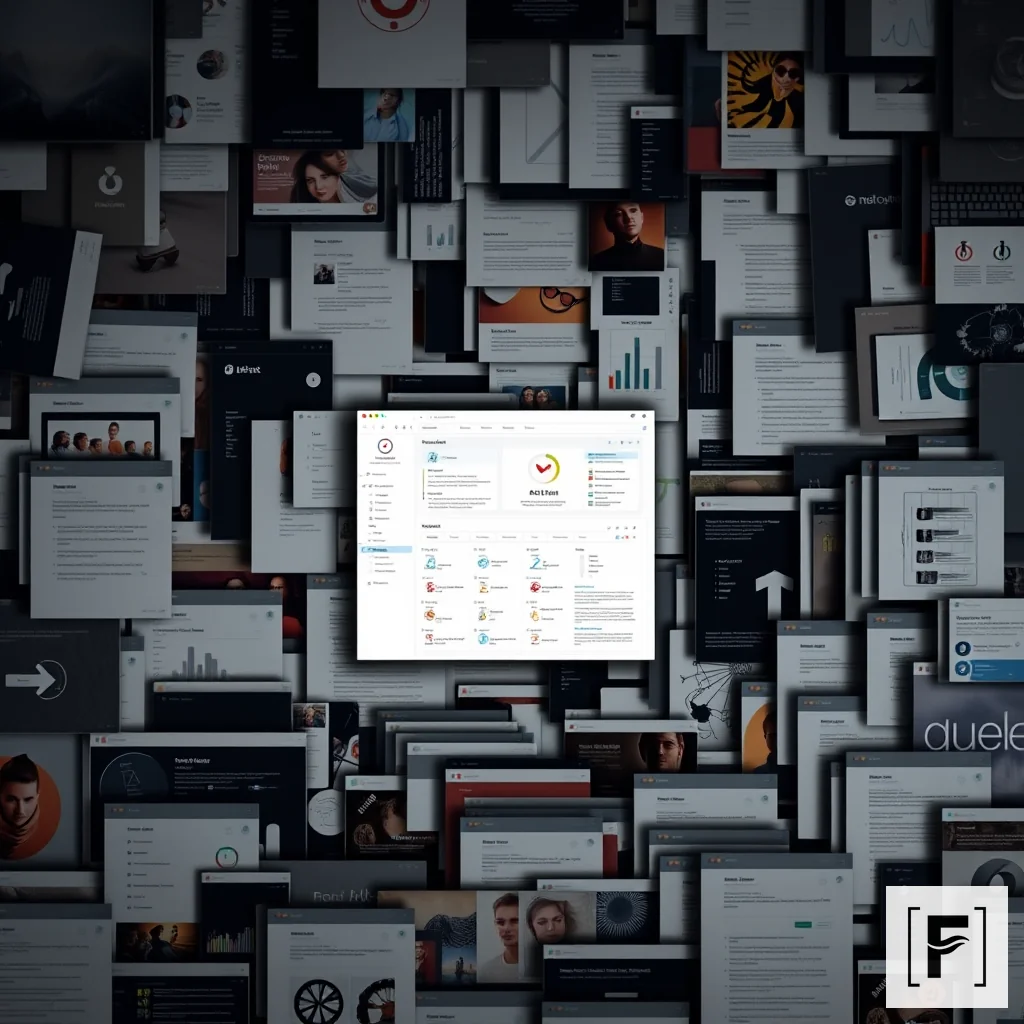 A calm, organized research workspace contrasting with a chaotic, tab-filled browser window.
